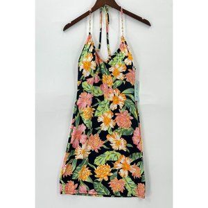 Dereck Heart Dress Womens Halter Floral V-Neck Beads Multicolor L NWT